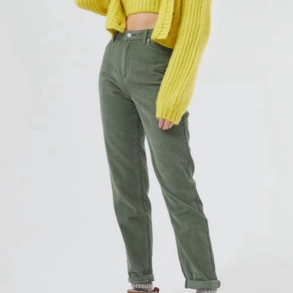 BDG green high-rise corduroy mom pants (bleached)